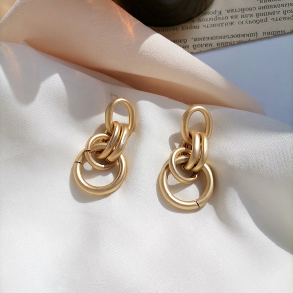 💙Geometric Circles Chain Drop Earrings - Picture 4 of 15